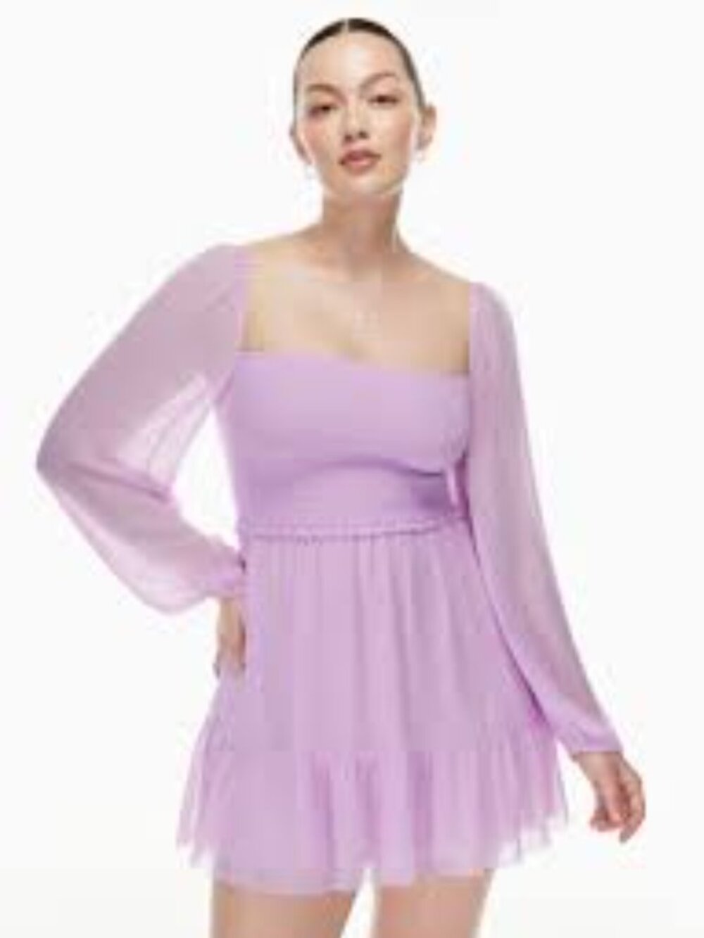 Wilfred Aritzia Tempest Chiffon Long Sleeve Smocked Mini Dress Small